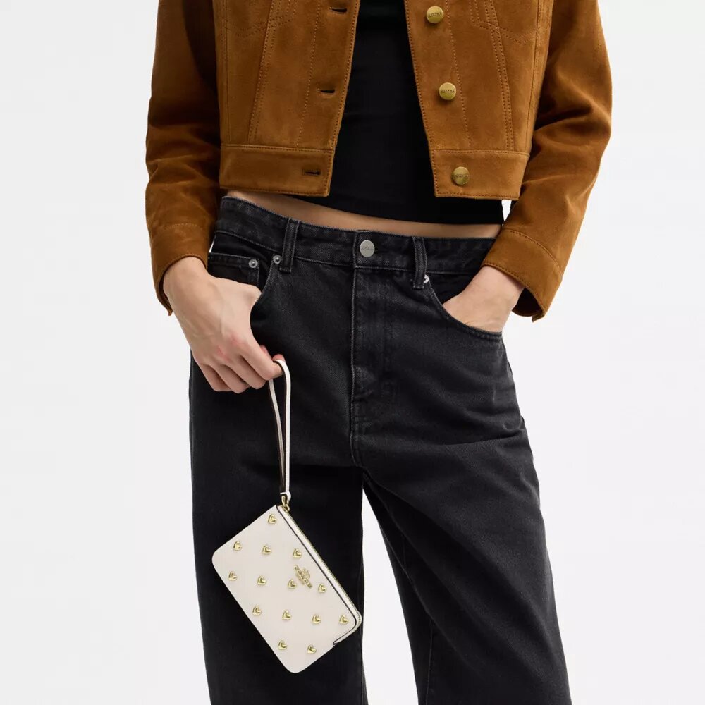 Corner Zip Wristlet with Heart Rivets
