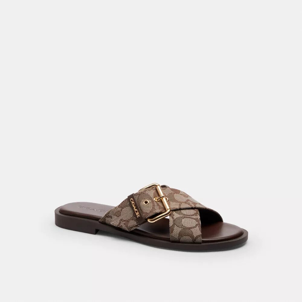 Crisscross Buckle Sandal in Signature Jacquard
