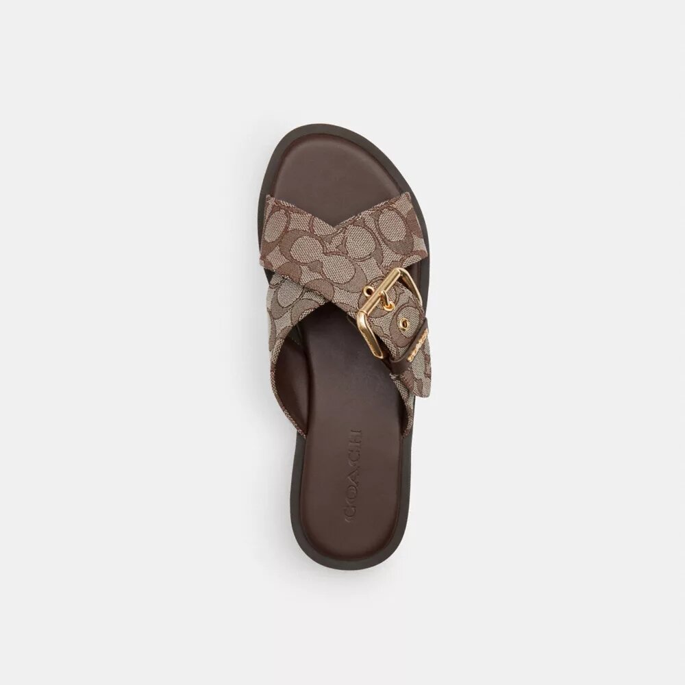 Crisscross Buckle Sandal in Signature Jacquard
