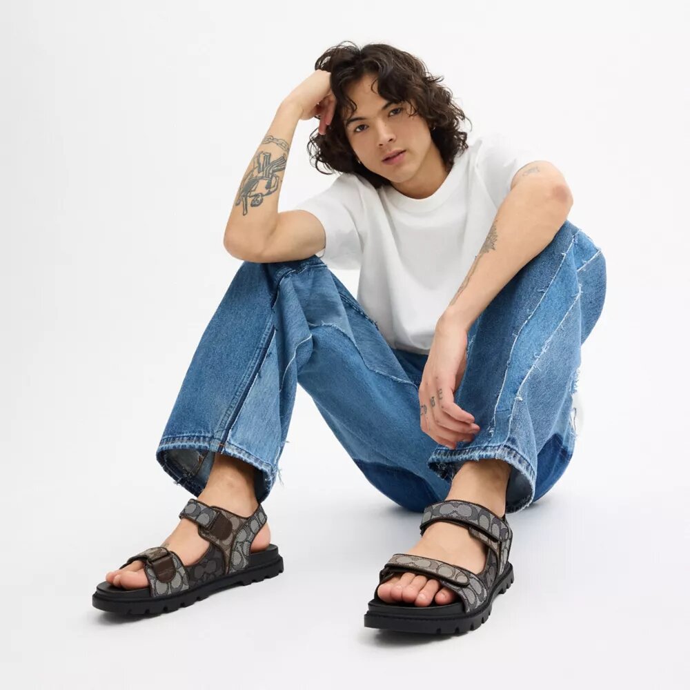 Double Strap Sandal in Signature Jacquard