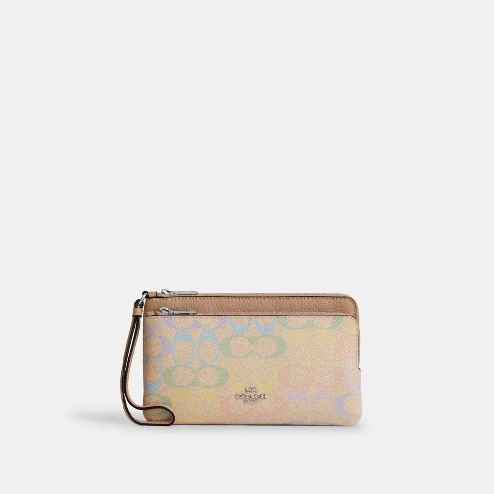 Double Zip Wallet in Rainbow Signature Canvas