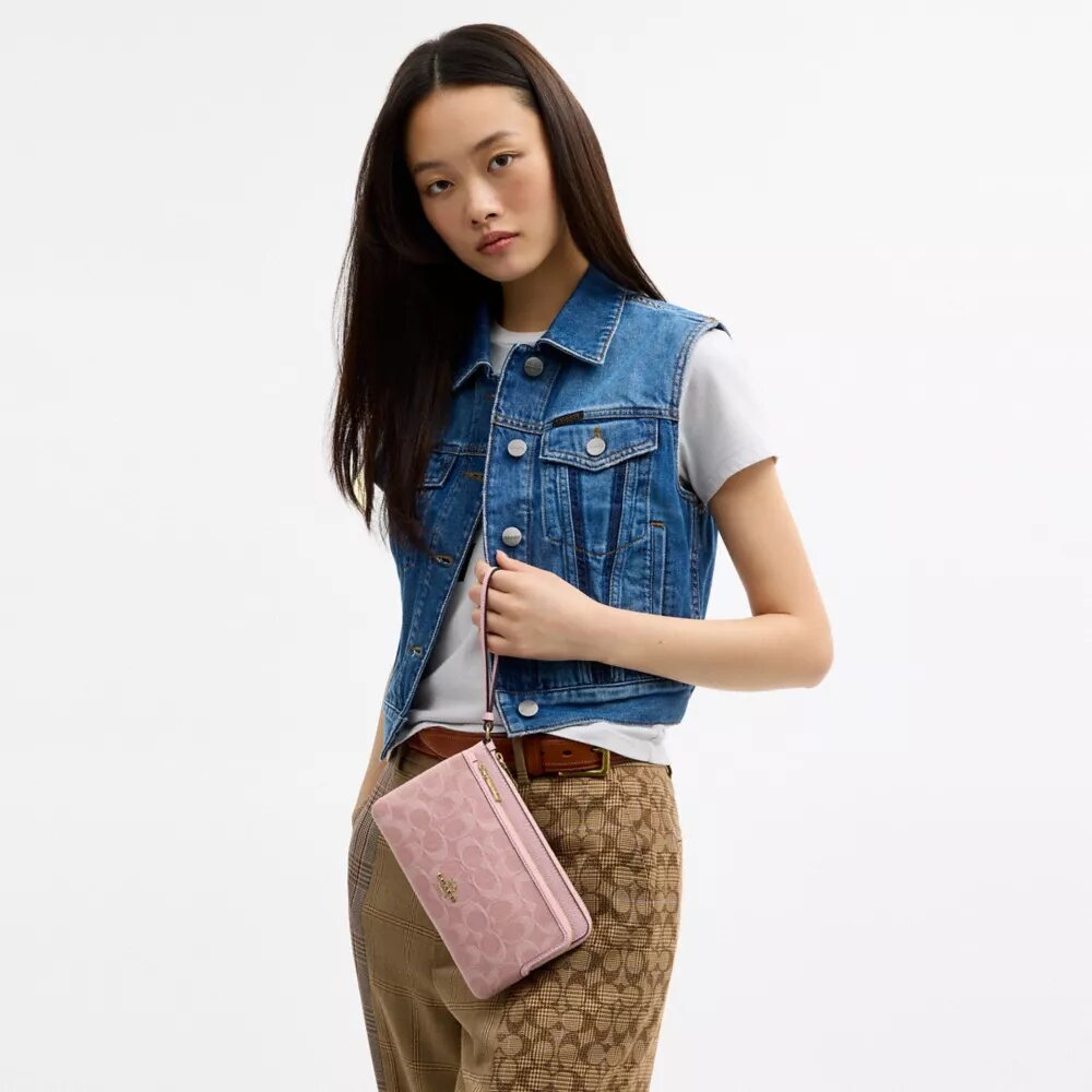 Double Zip Wallet in Signature Denim