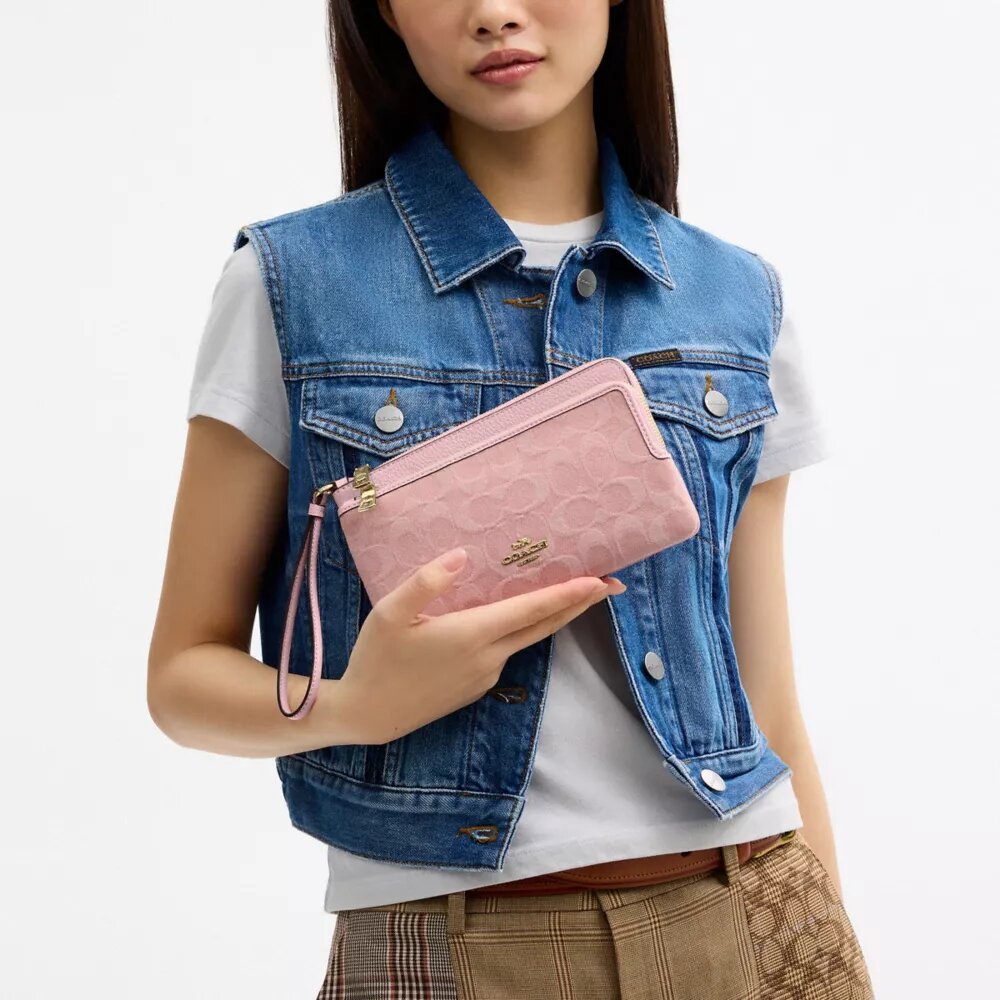 Double Zip Wallet in Signature Denim