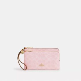 Double Zip Wristlet in Signature Canvas with Charms