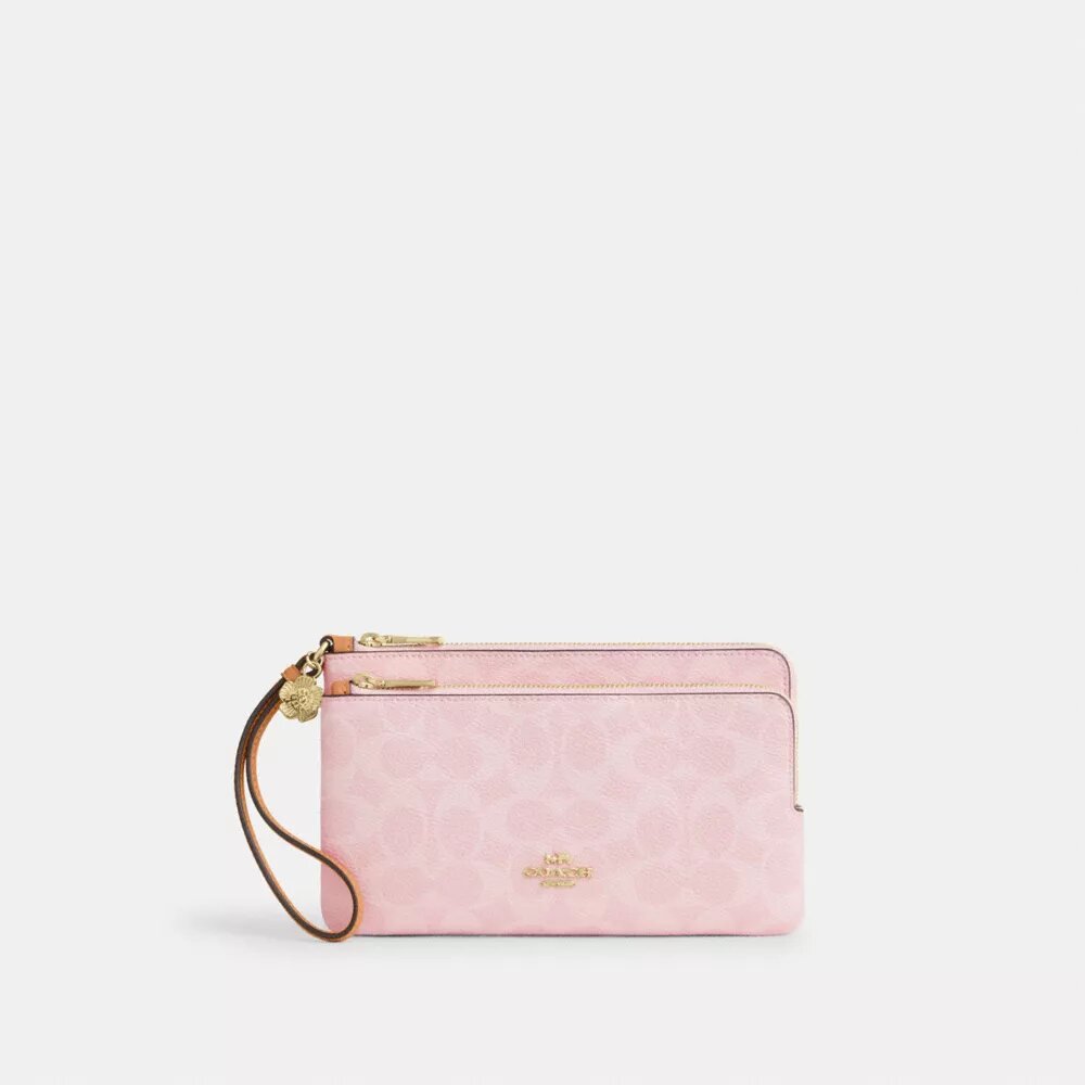 Double Zip Wristlet in Signature Canvas with Charms