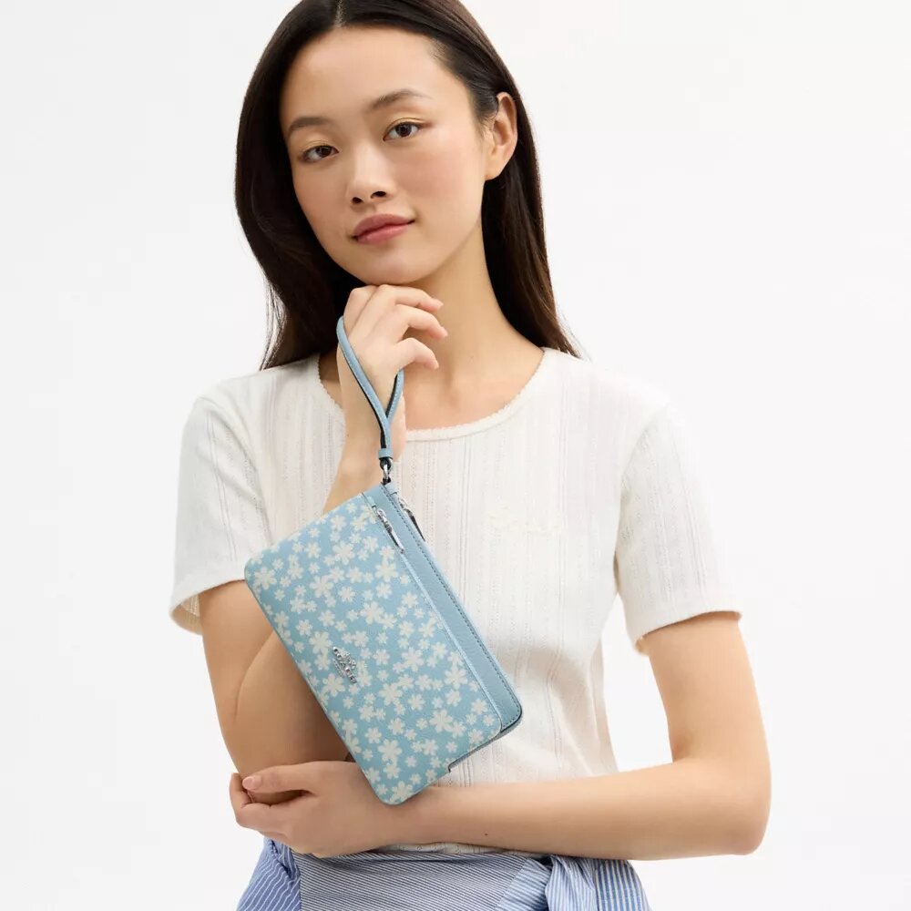 Double Zip Wristlet with Floral Print