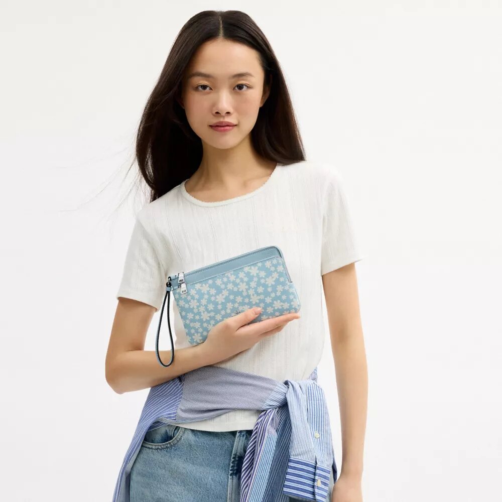 Double Zip Wristlet with Floral Print