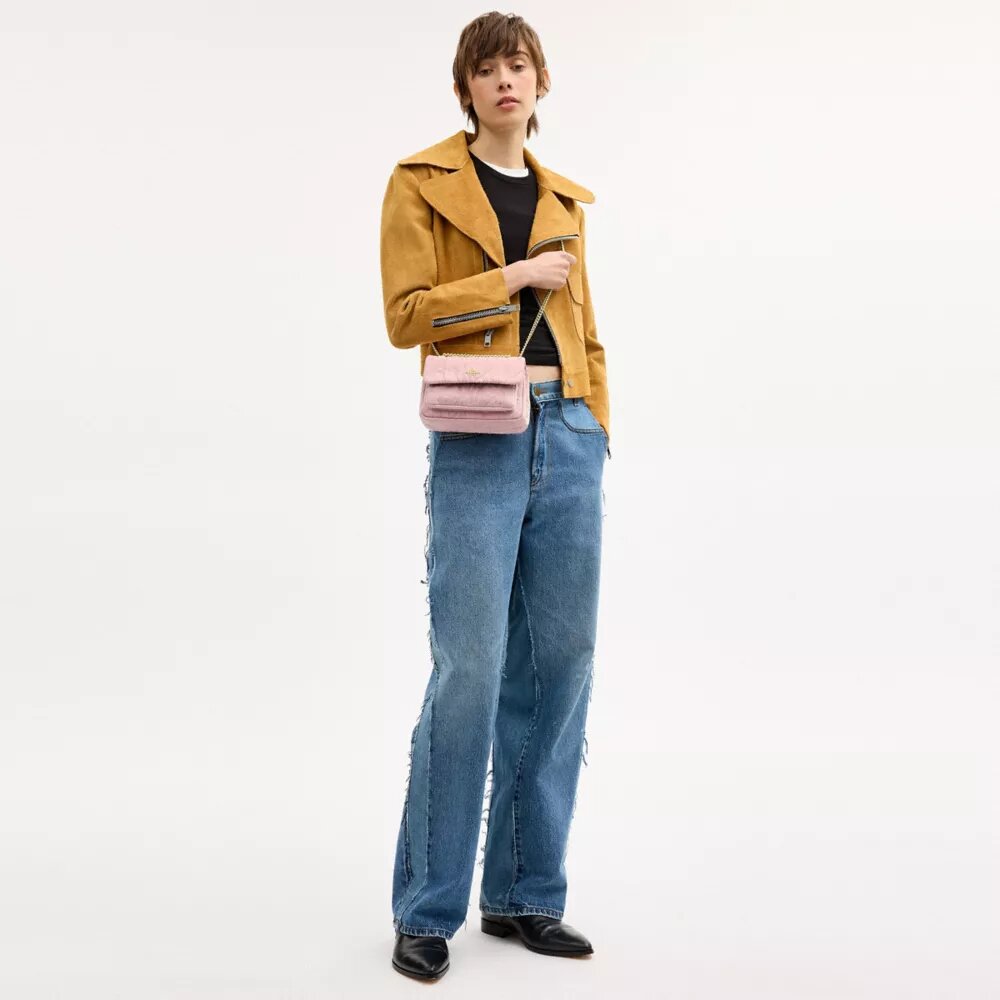 Elodie Crossbody Bag 18 in Loved Denim with Quilting