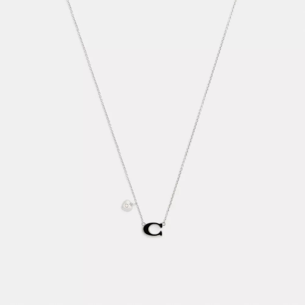 Enamel Signature Heart Charm Pendant Necklace