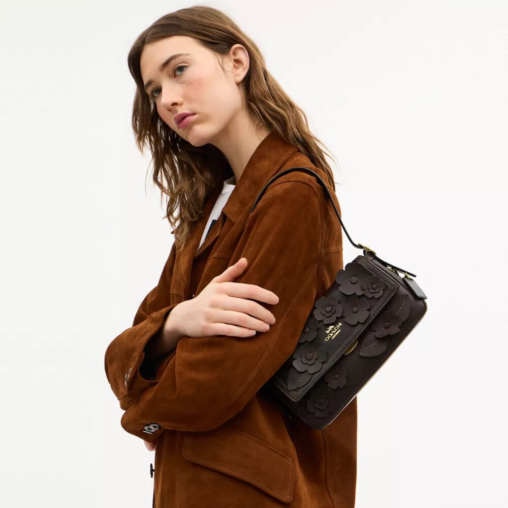Etta Small Flap Shoulder Bag with Floral Applique