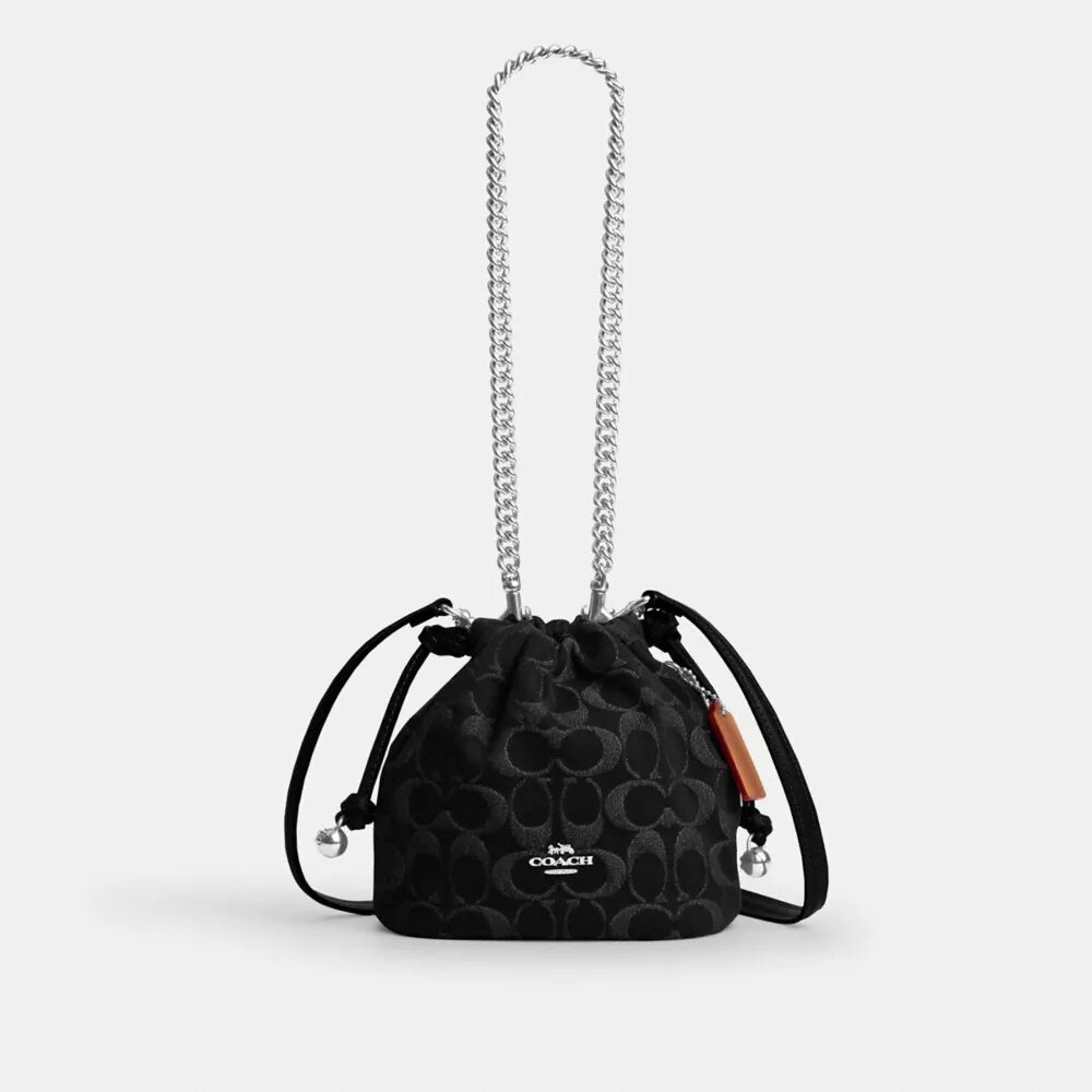 Faye Mini Drawstring Bag in Signature Denim
