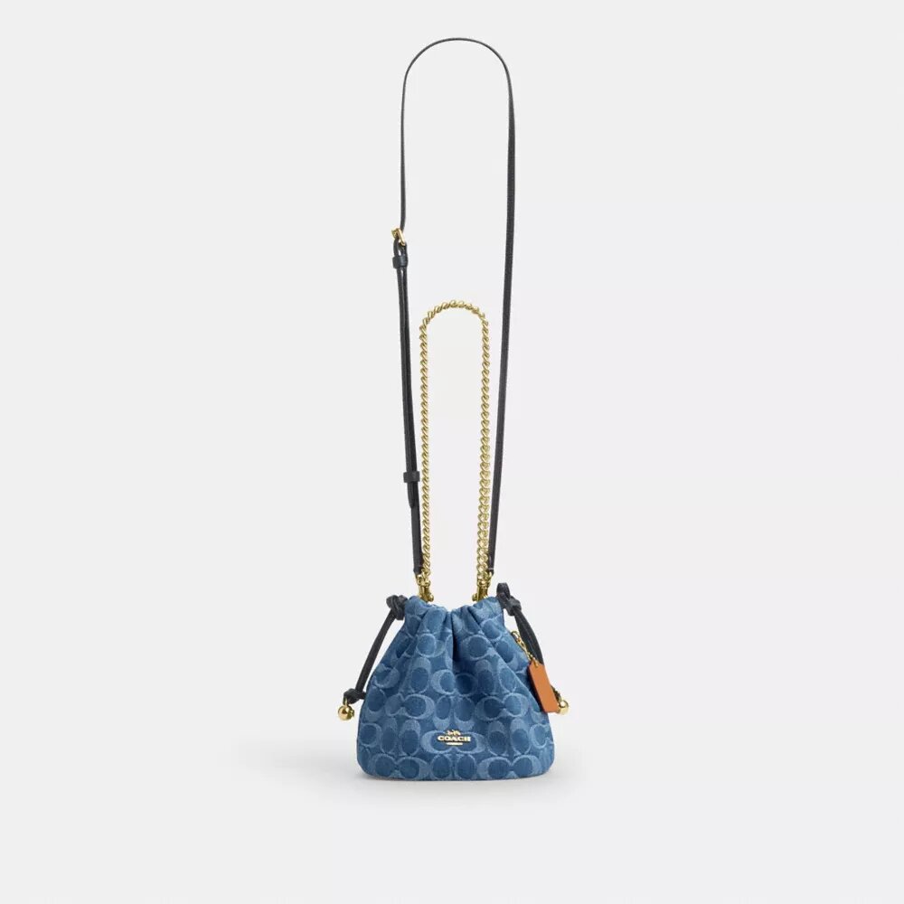 Faye Mini Drawstring Bag in Signature Denim