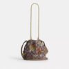 Faye Mini Drawstring Bag in Signature Jacquard with Floral Embroidery