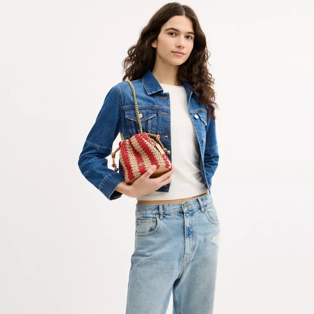 Faye Mini Drawstring Bag with Stripes
