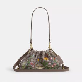 Faye Shoulder Bag in Signature Jacquard with Floral Embroidery