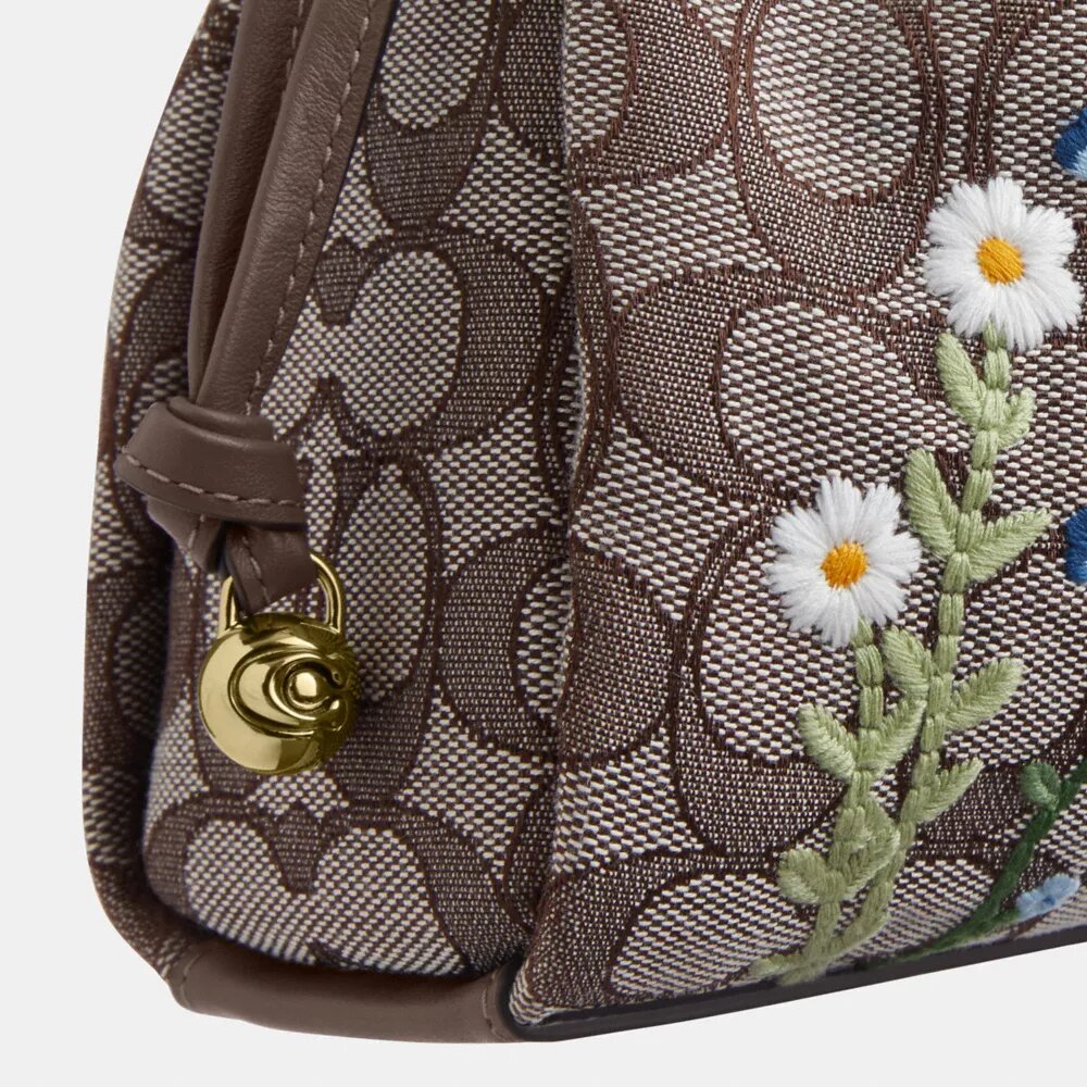 Faye Shoulder Bag in Signature Jacquard with Floral Embroidery