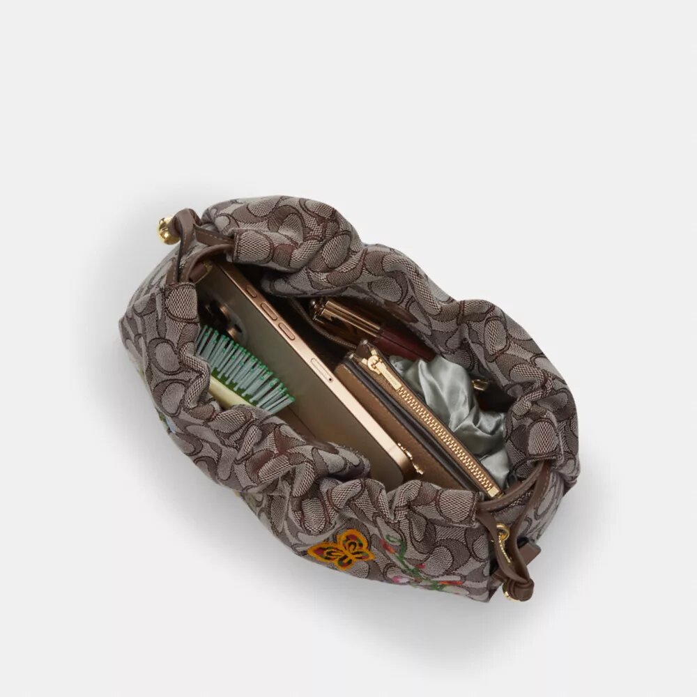 Faye Shoulder Bag in Signature Jacquard with Floral Embroidery