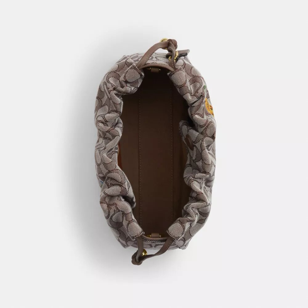 Faye Shoulder Bag in Signature Jacquard with Floral Embroidery