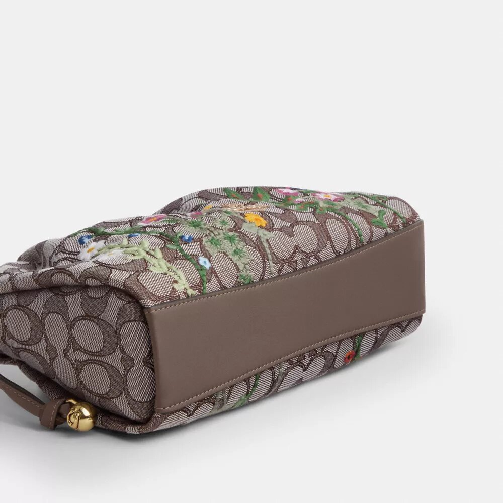 Faye Shoulder Bag in Signature Jacquard with Floral Embroidery