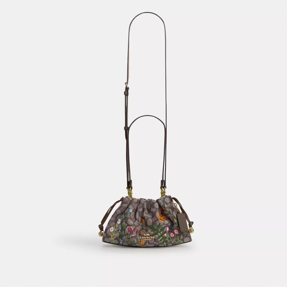 Faye Shoulder Bag in Signature Jacquard with Floral Embroidery