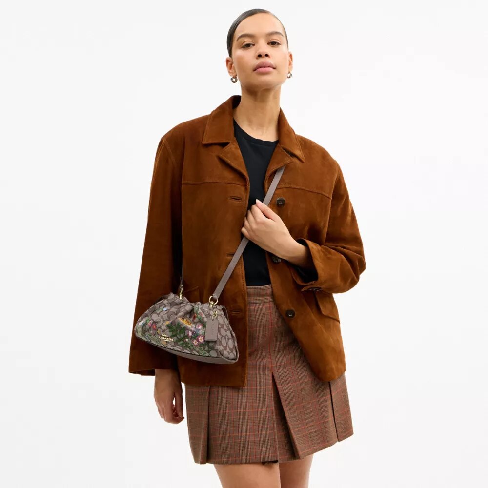 Faye Shoulder Bag in Signature Jacquard with Floral Embroidery