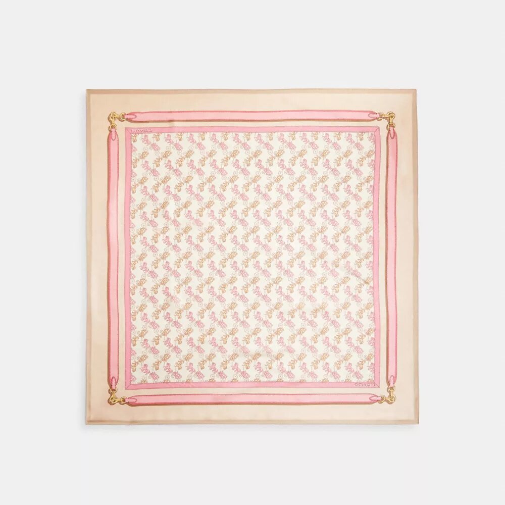 Horse and Carriage Strap Print Silk Square Scarf