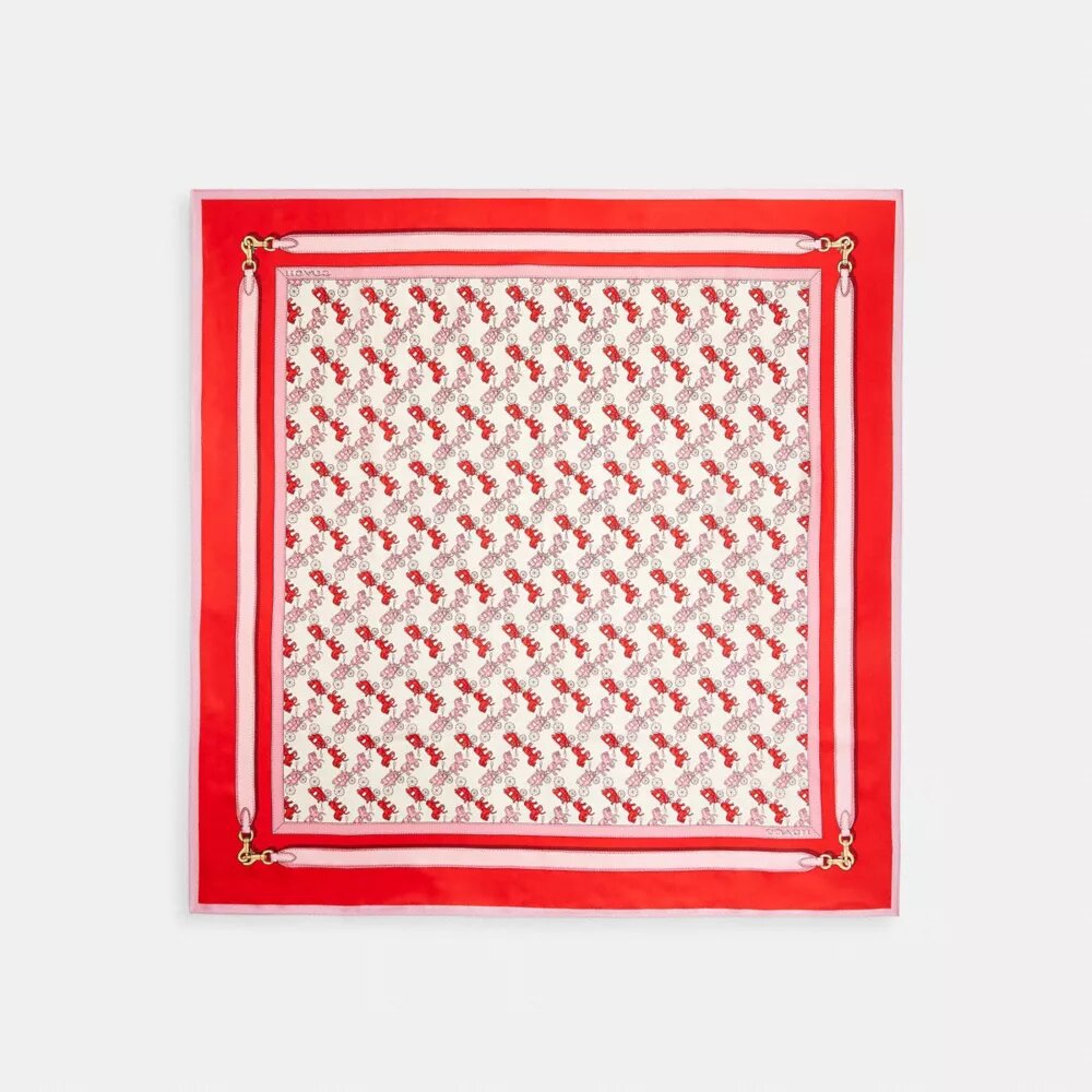 Horse and Carriage Strap Print Silk Square Scarf