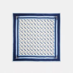 Horse and Carriage Strap Print Silk Square Scarf