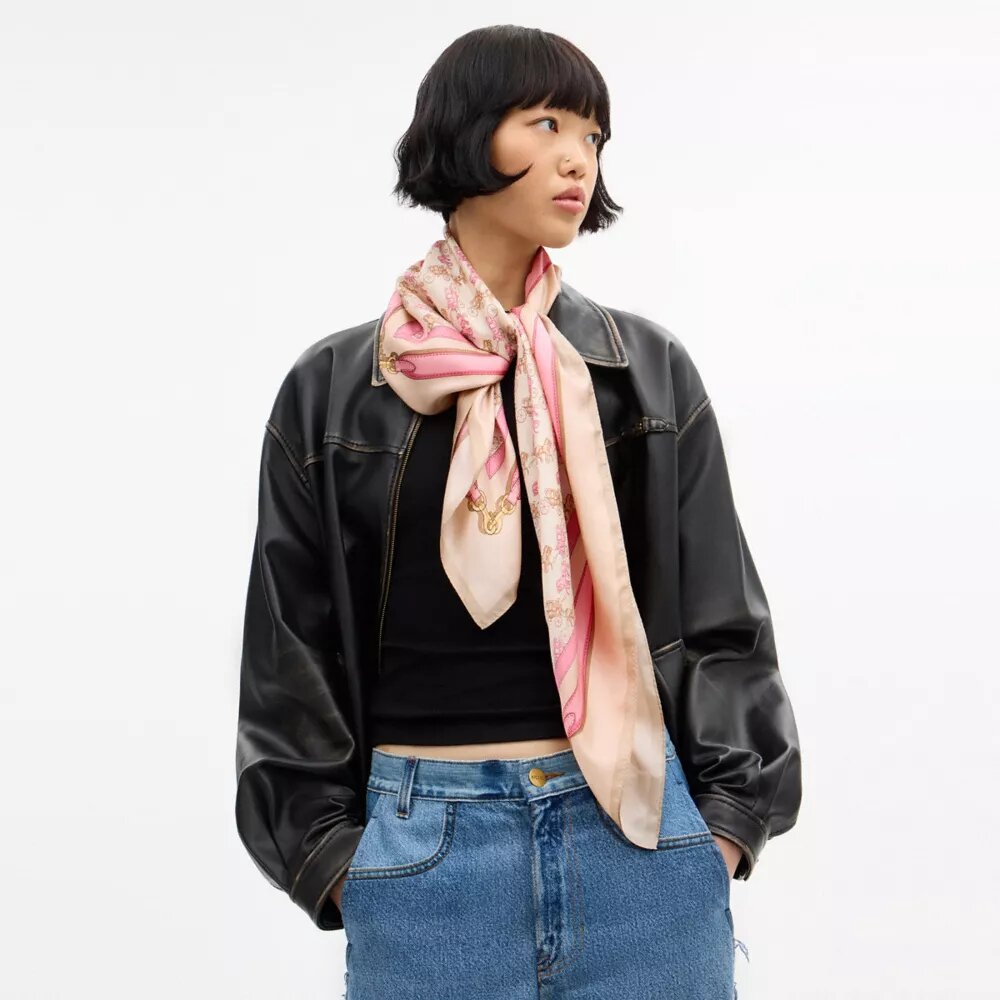 Horse and Carriage Strap Print Silk Square Scarf