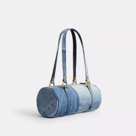 Kisslock Barrel Bag 28 in Repurposed Denim