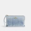Large Corner Zip Wristlet in Loved Denim