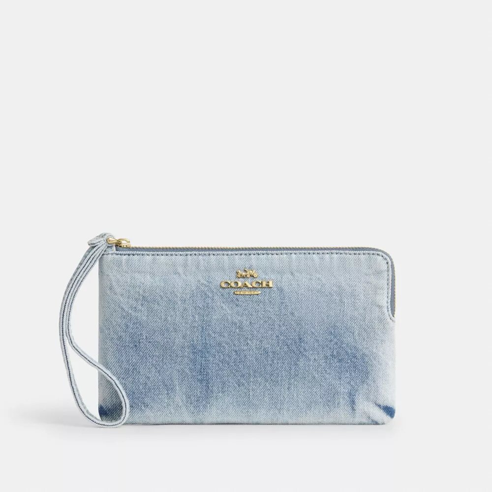 Large Corner Zip Wristlet in Loved Denim