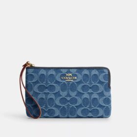 Large Corner Zip Wristlet in Signature Denim