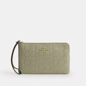 Large Corner Zip Wristlet in Signature Leather