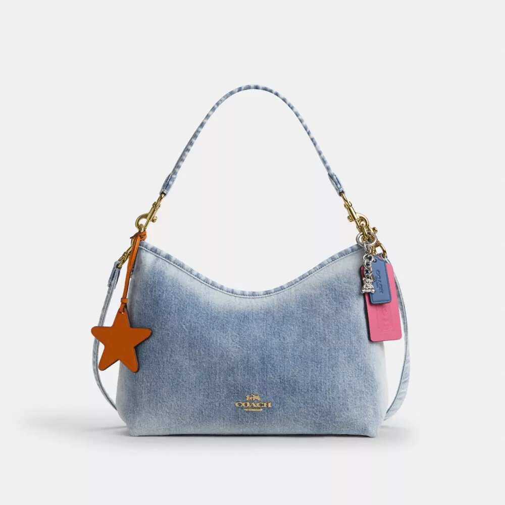 Laurel Shoulder Bag in Loved Denim with Charms