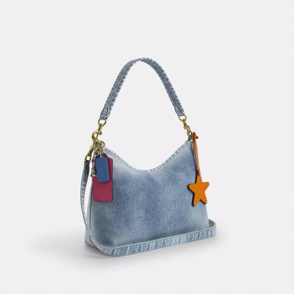 Laurel Shoulder Bag in Loved Denim with Charms