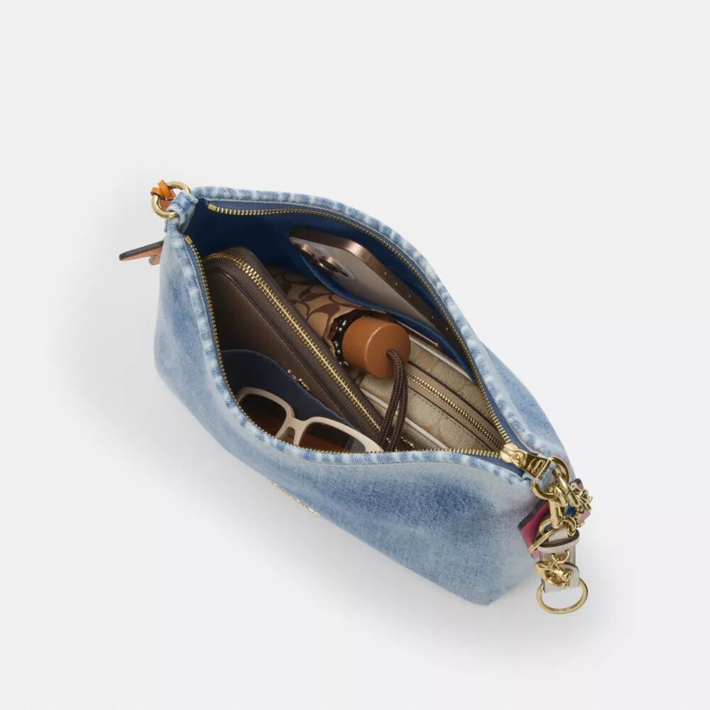 Laurel Shoulder Bag in Loved Denim with Charms