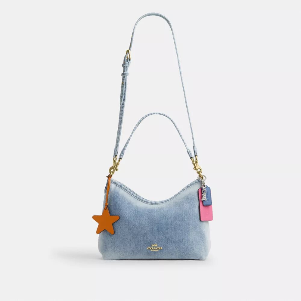 Laurel Shoulder Bag in Loved Denim with Charms