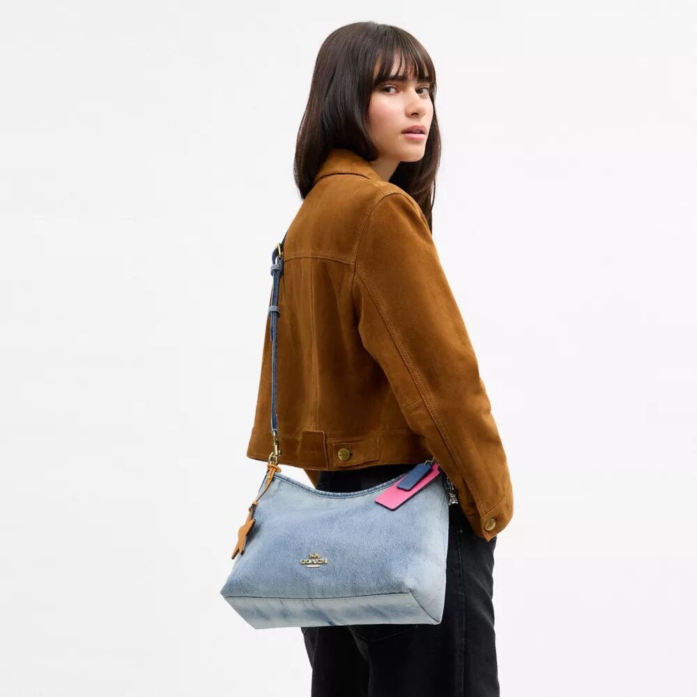 Laurel Shoulder Bag in Loved Denim with Charms