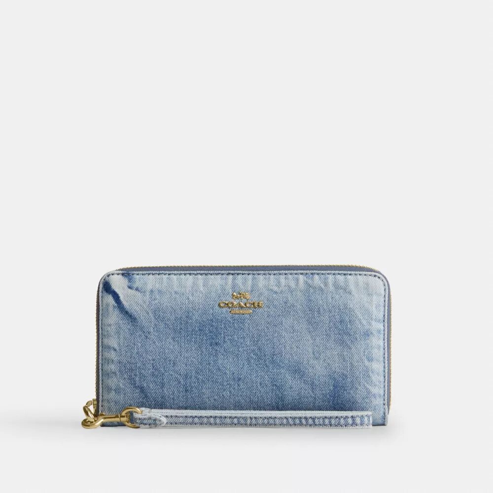 Long Zip Around Wallet in Loved Denim