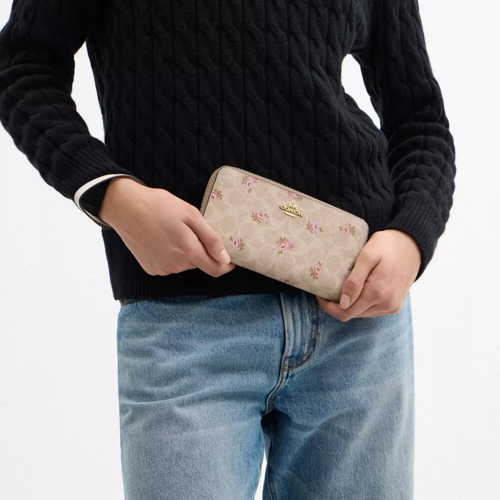 Long Zip Around Wallet in Signature Canvas with Floral Print
