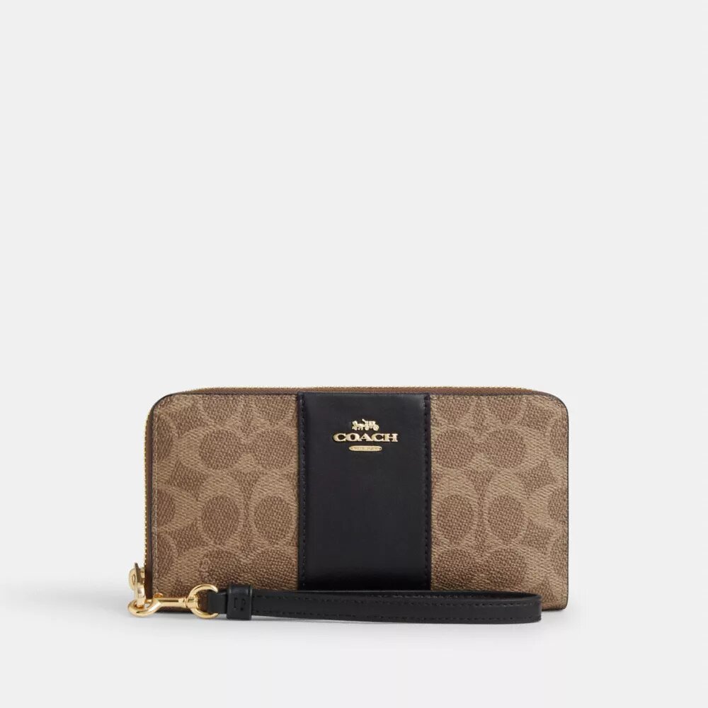 Long Zip Around Wallet in Signature Canvas with Stripe