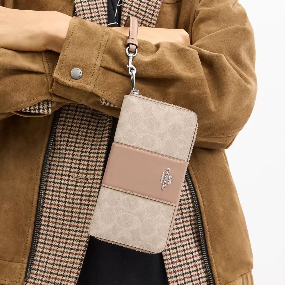 Long Zip Around Wallet in Signature Canvas with Stripe