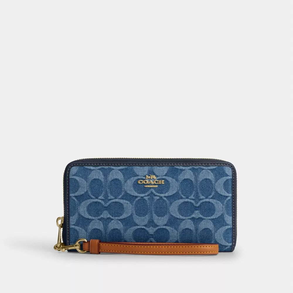 Long Zip Around Wallet in Signature Denim