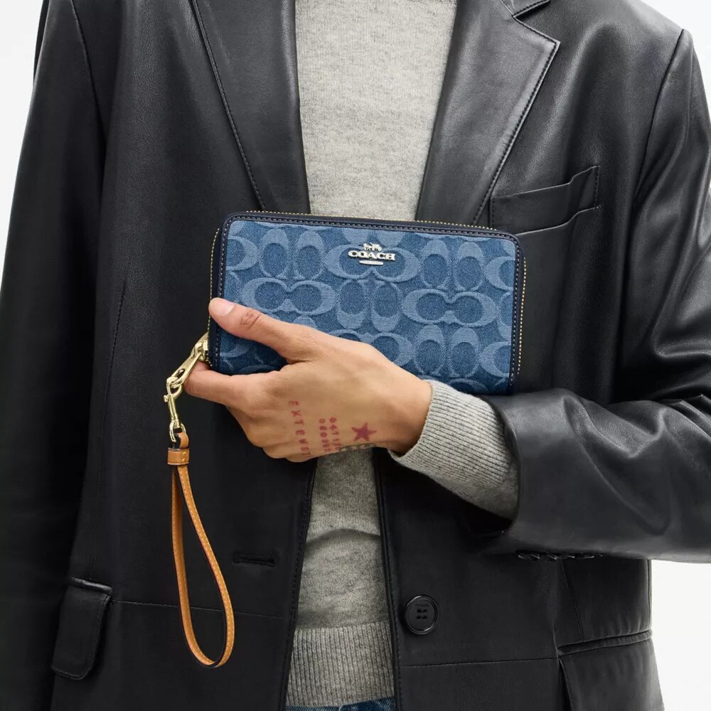 Long Zip Around Wallet in Signature Denim