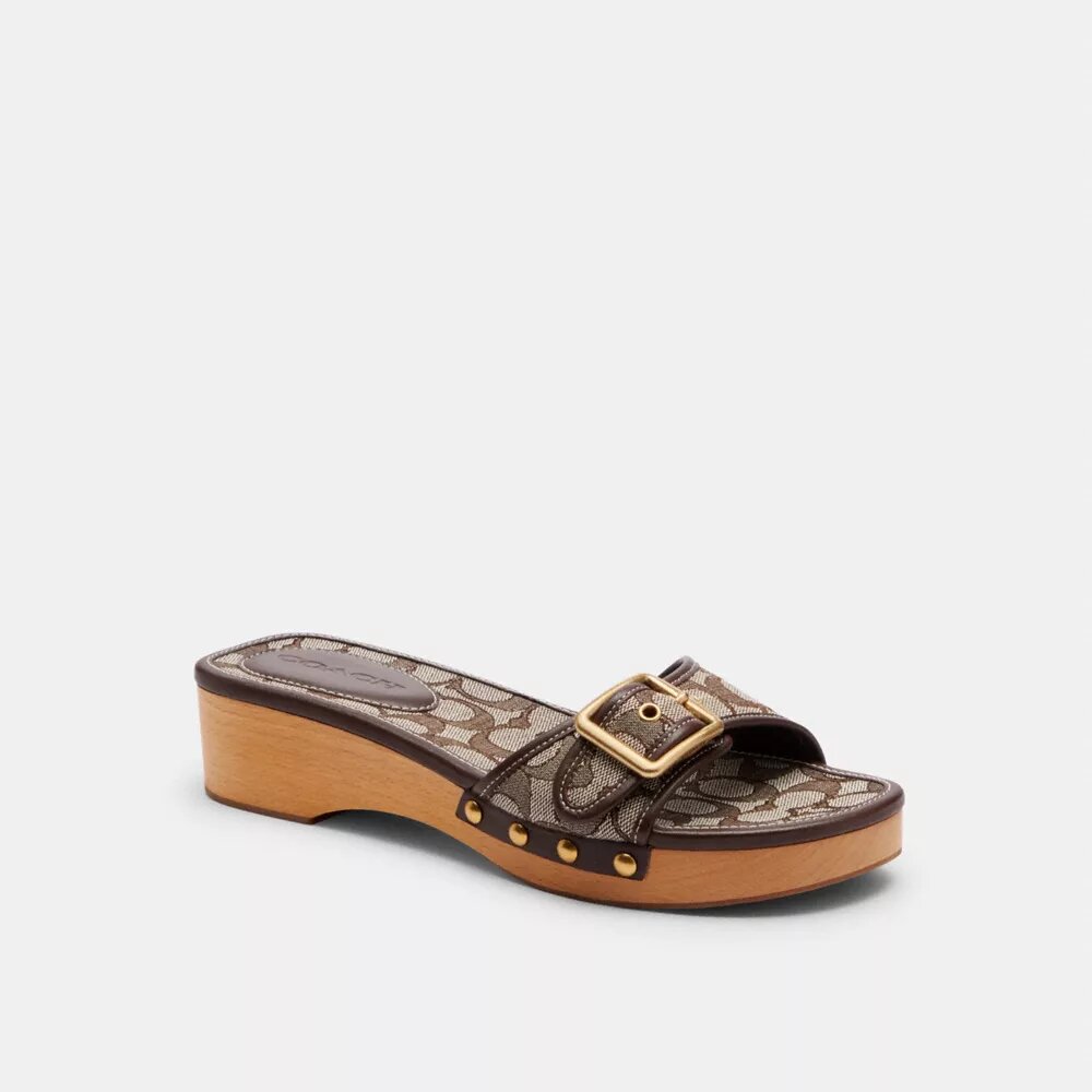 Margot Wooden Sandal in Signature Jacquard