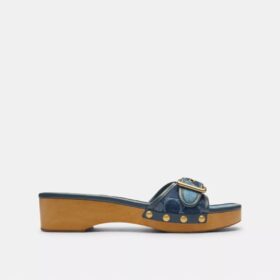 Margot Wooden Sandal with Signature Denim Patchwork