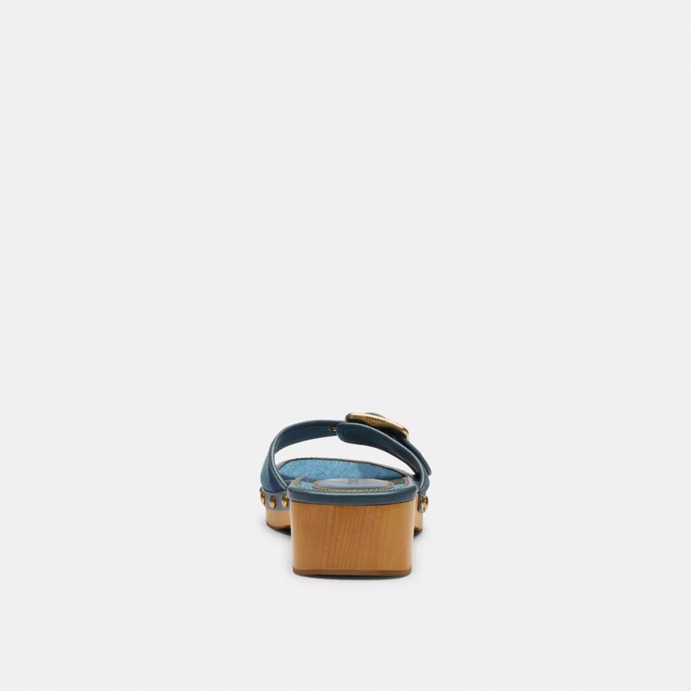 Margot Wooden Sandal with Signature Denim Patchwork