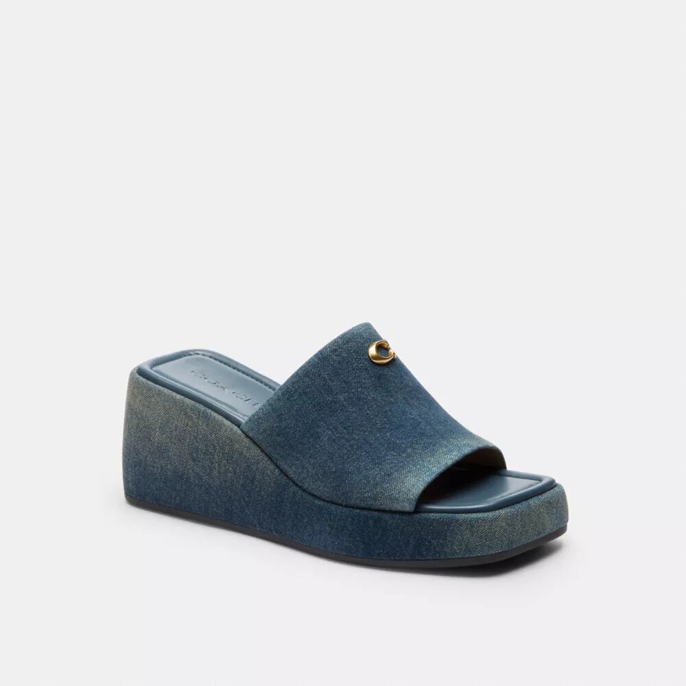 Marie Platform Sandal in Loved Denim