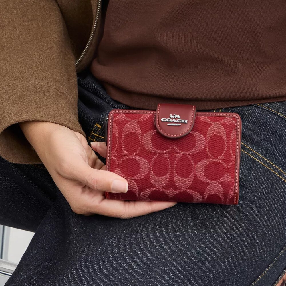 Medium Corner Zip Wallet in Signature Denim